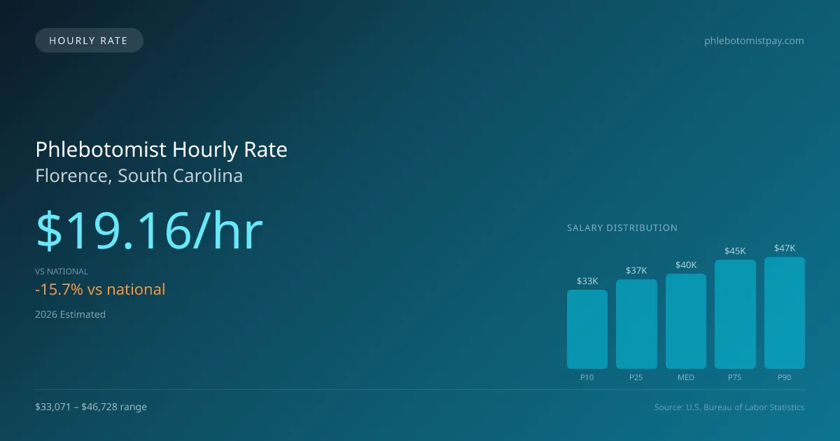 Phlebotomist Hourly Rate in Florence, SC — 2026 est., based on 2025 BLS