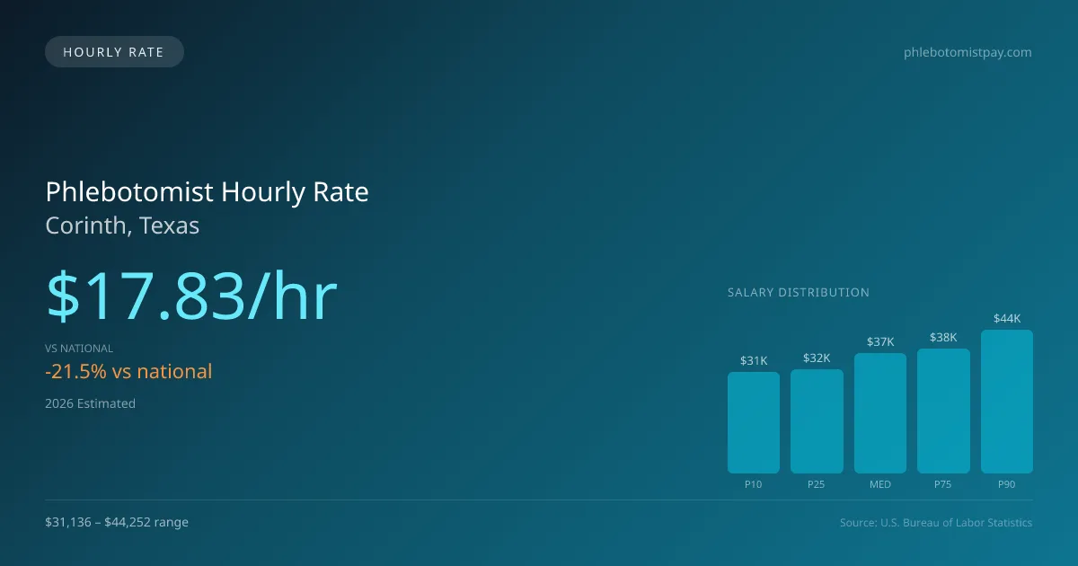 Phlebotomist Hourly Rate in Corinth, TX — 2026 est., based on 2025 BLS