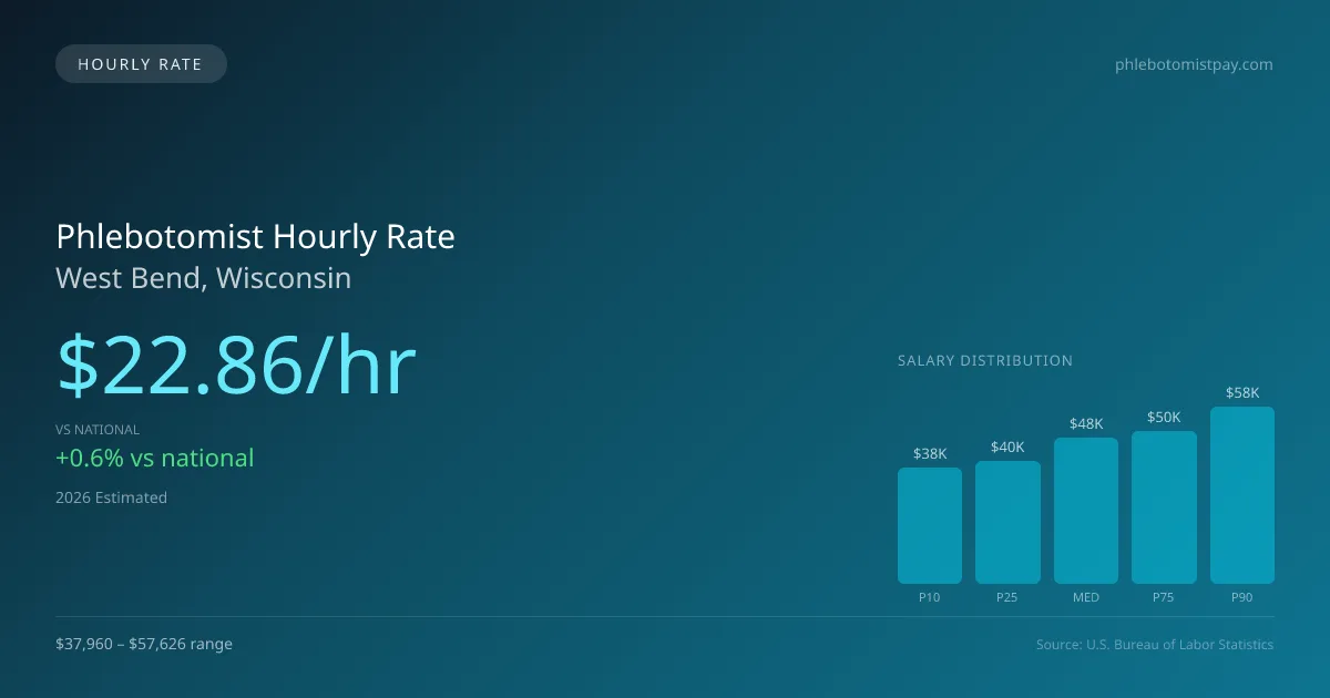 Phlebotomist Hourly Rate in West Bend, WI — 2026 est., based on 2025 BLS