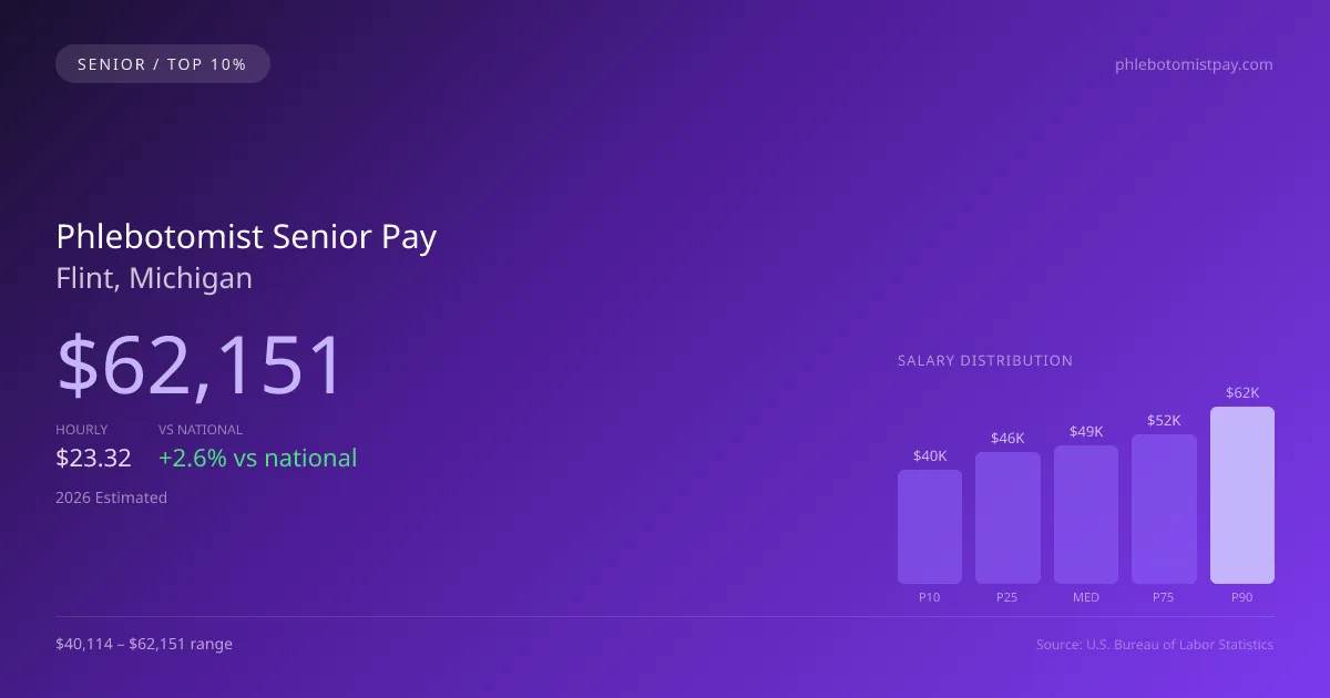 Phlebotomist Senior Salary in Flint, MI — 2026 est., based on 2025 BLS