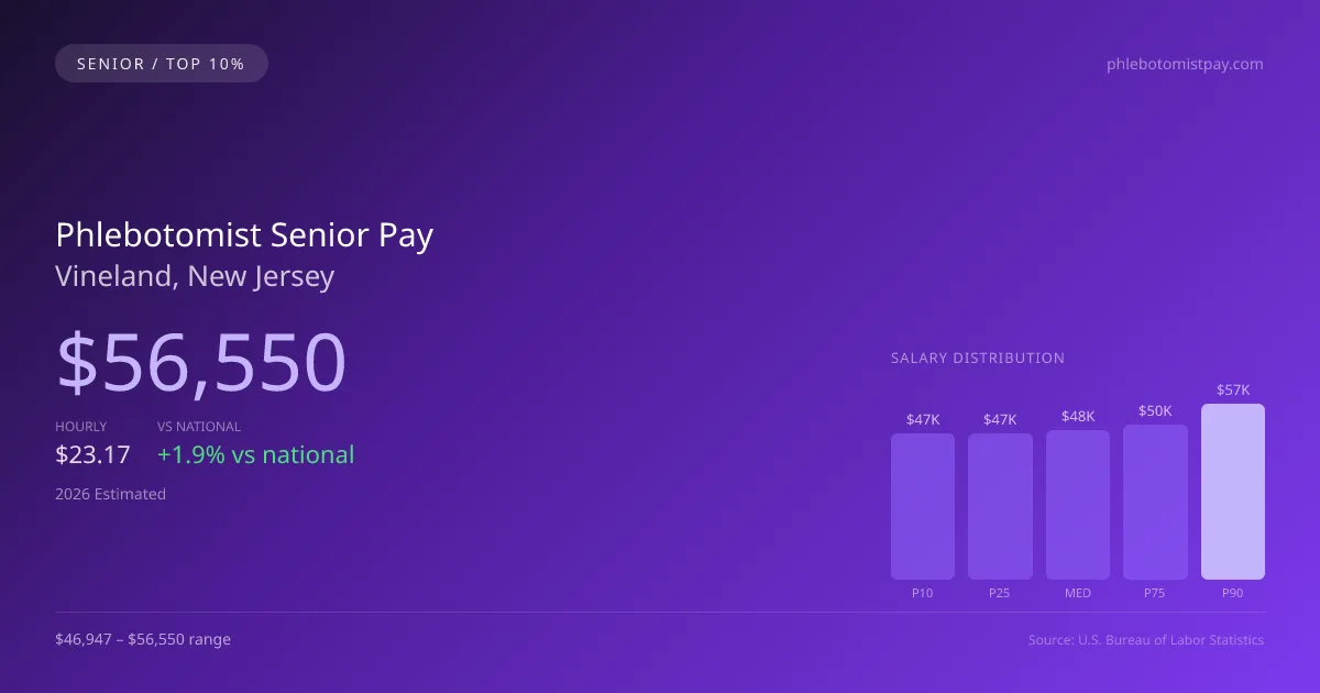 Phlebotomist Senior Salary in Vineland, NJ — 2026 est., based on 2025 BLS