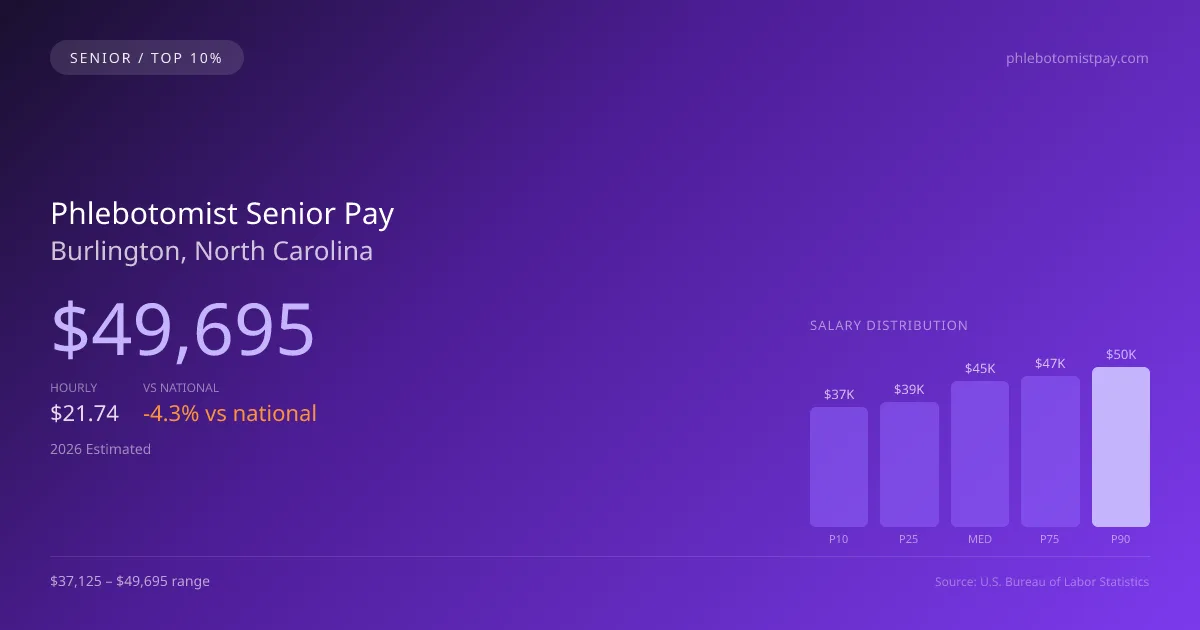 Phlebotomist Senior Salary in Burlington, NC — 2026 est., based on 2025 BLS