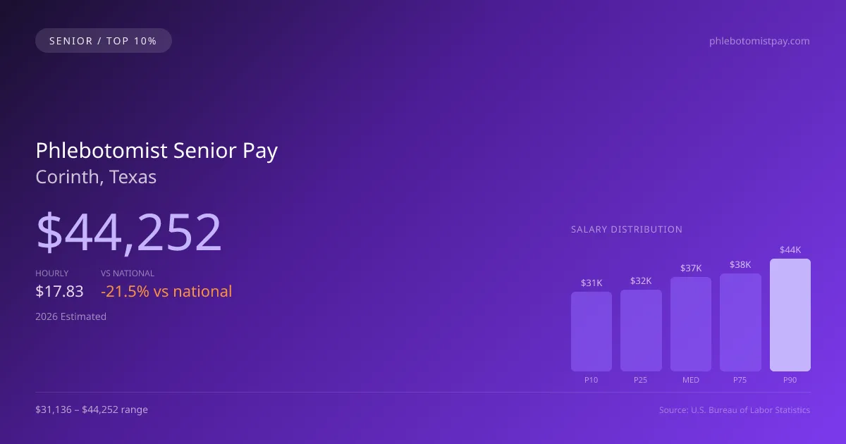 Phlebotomist Senior Salary in Corinth, TX — 2026 est., based on 2025 BLS