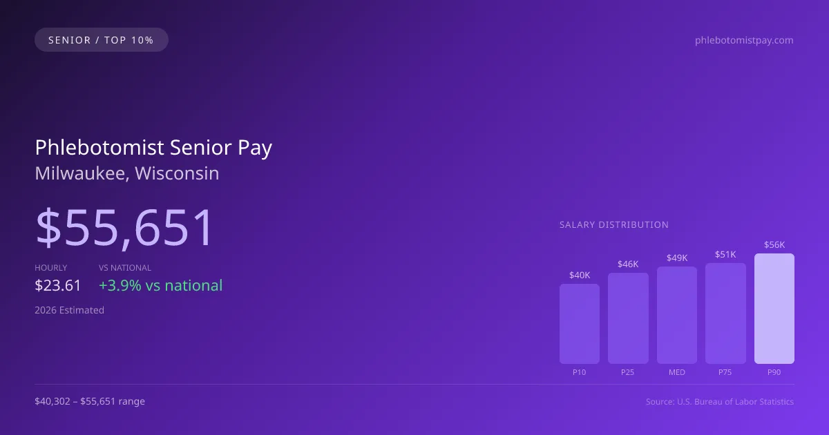 Phlebotomist Senior Salary in Milwaukee, WI — 2026 est., based on 2025 BLS